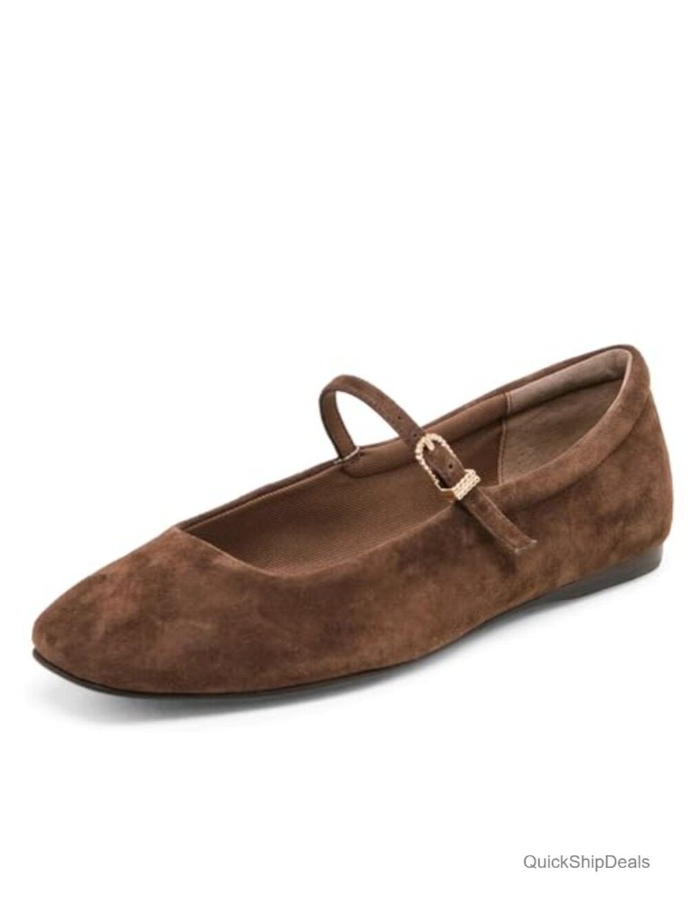 Suede Square Toe Mary Jane Ballet Flats Ankle Strap Slip On